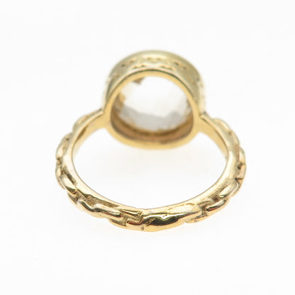 925 Sterling Silver Gold Plated Real Prasiolite Modernist Ring Size 6.75
