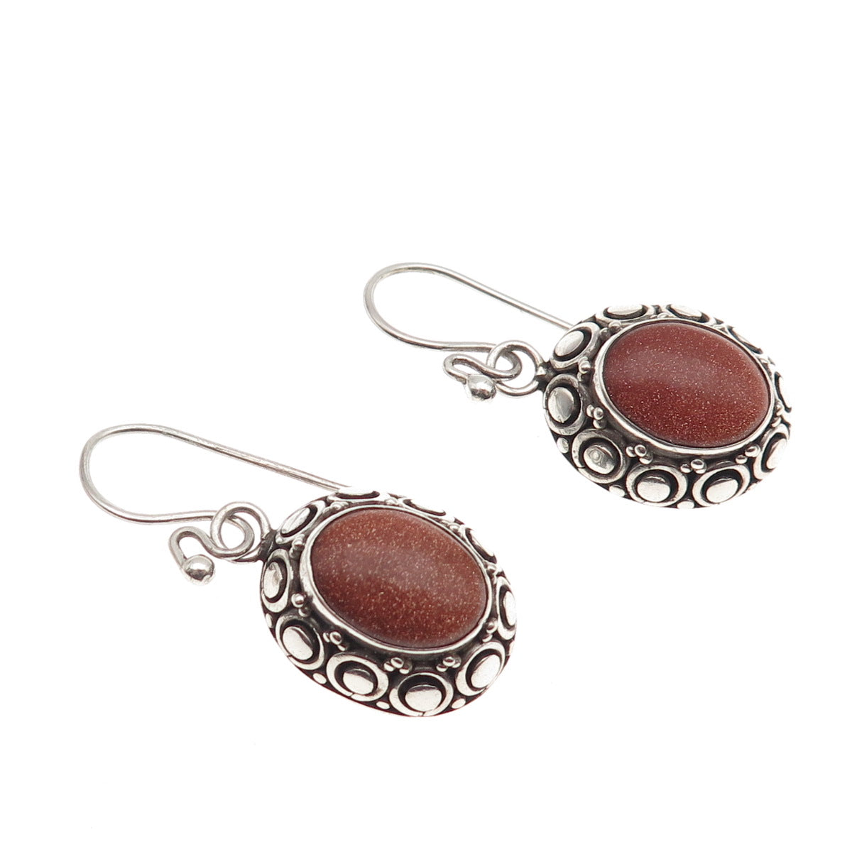 Suarti Bali 925 Sterling Silver Vintage Real Goldstone Dotted Dangle Earrings