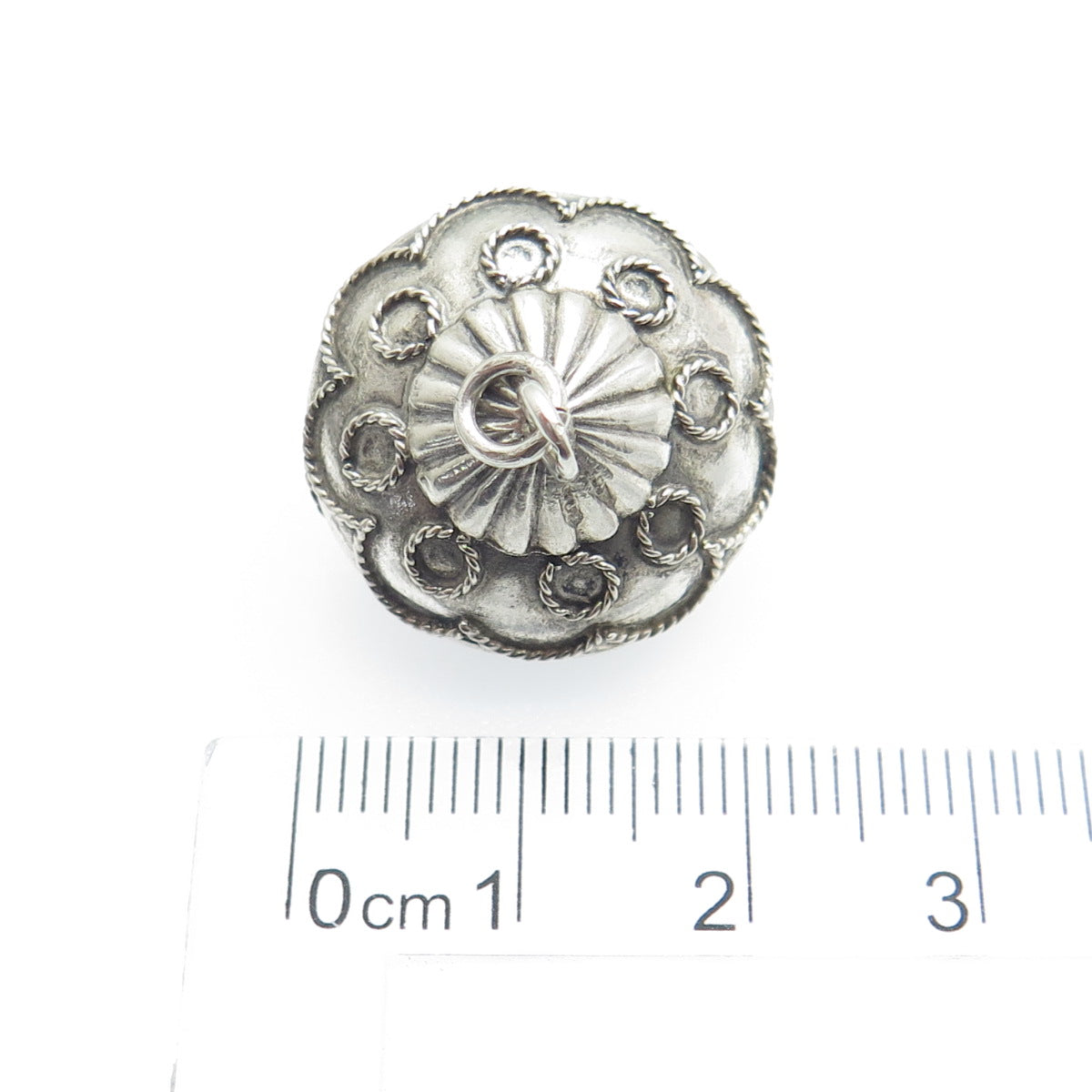 800 Silver Antique Art Deco Filigree Spinning Top Charm Pendant