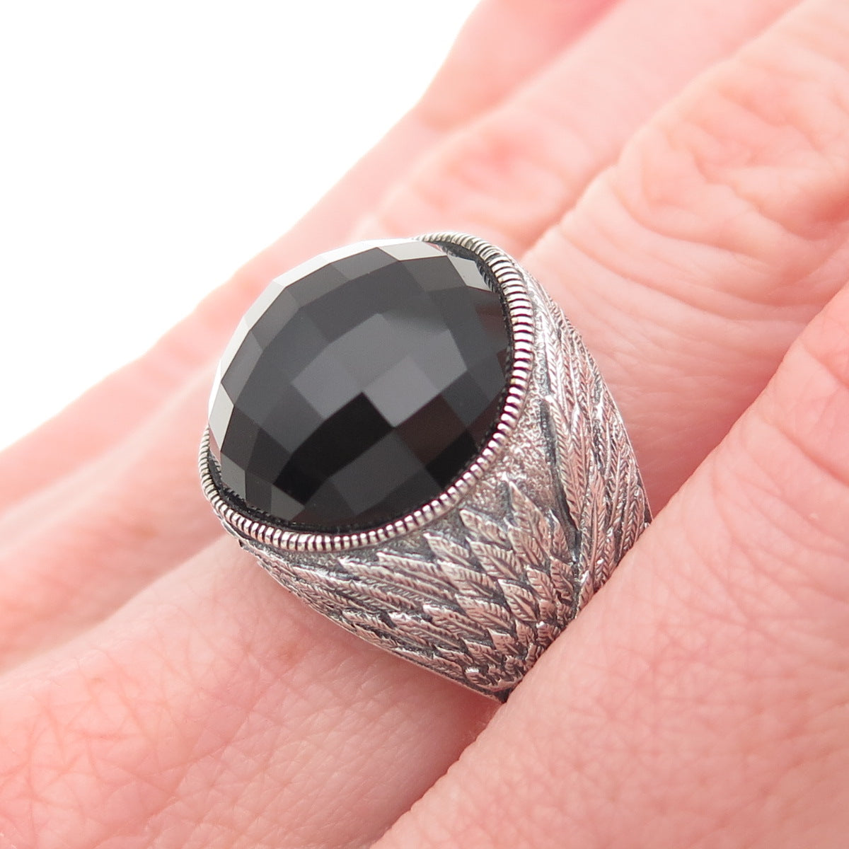 Scott Kay 925 Sterling Silver Real Black Onyx Angel Oxidized Ring Size 8