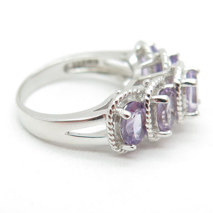 925 Sterling Silver Real Amethyst Gemstone Twisted Accent Ring Size 5