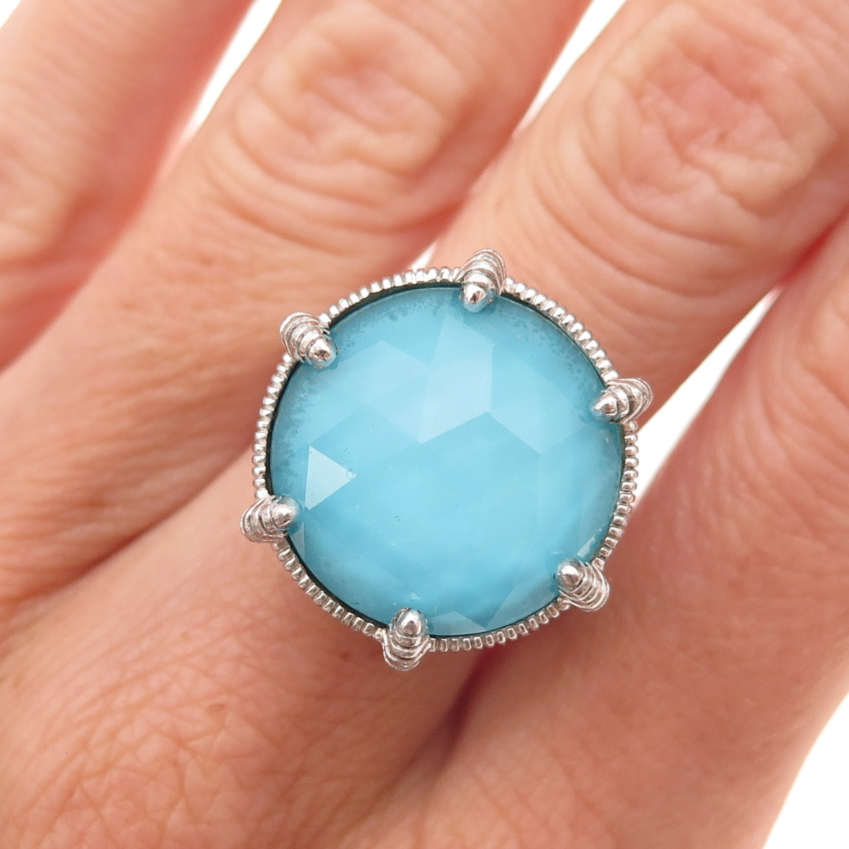 Judith Ripka 925 Sterling Silver Real Doublet Turquoise Floral Ring Size 7
