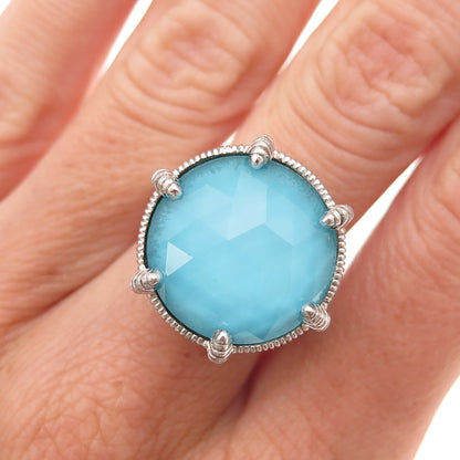 Judith Ripka 925 Sterling Silver Real Doublet Turquoise Floral Ring Size 7
