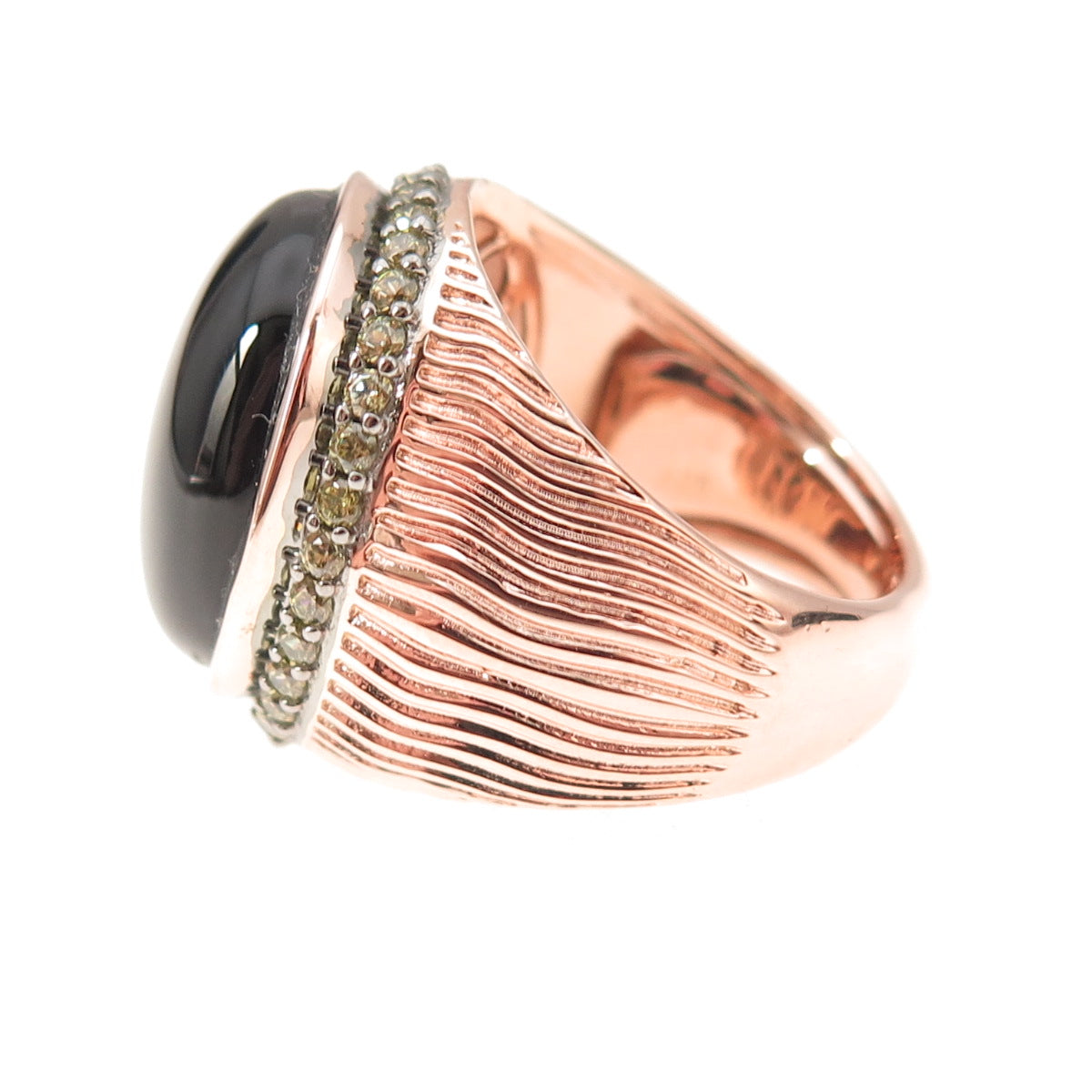 Arzy 925 Sterling Silver Rose Gold Plated Real Black Onyx & C Z Ring Size 7