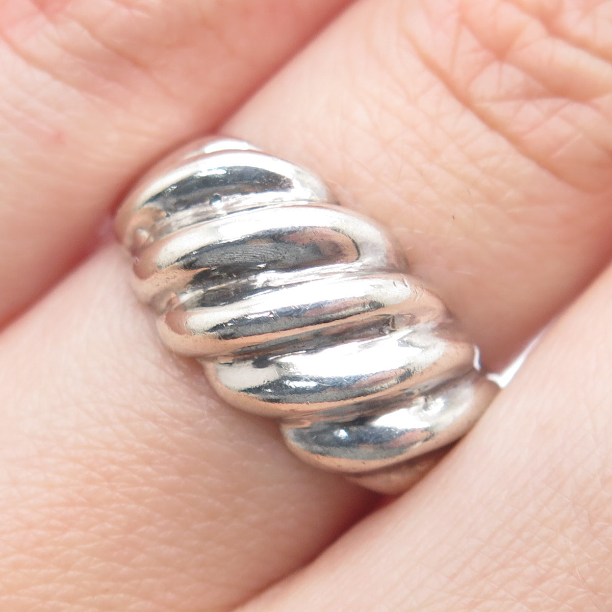 CHAPAL ZENRAY 925 Sterling Silver Vintage Puffy Ribbed Ring Size 7.25