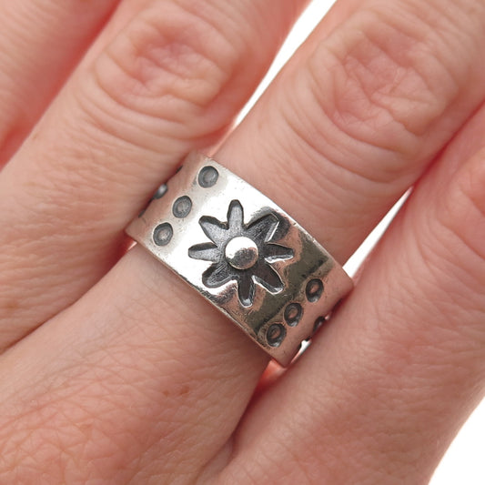 925 Sterling Silver Vintage Mexico Sun Oxidized Wide Band Ring Size 7