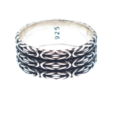 925 Sterling Silver Vintage 3-Row Byzantine Oxidized Band Ring Size 10.25