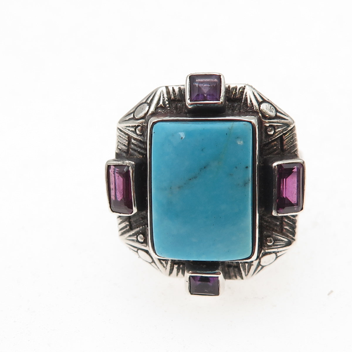 Nicky Butler 925 Sterling Silver Vintage Real Turquoise Amethyst Ring Size 7.75