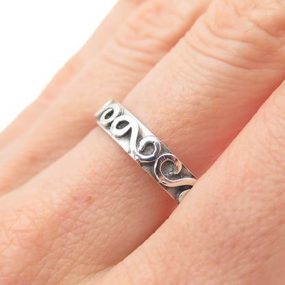 925 Sterling Silver Vintage Modernist Spiral Oxidized Band Ring Size 9