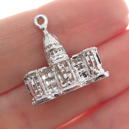 DIVERA 925 Sterling Silver Antique US Capitol Building Minimalist 3D Pendant