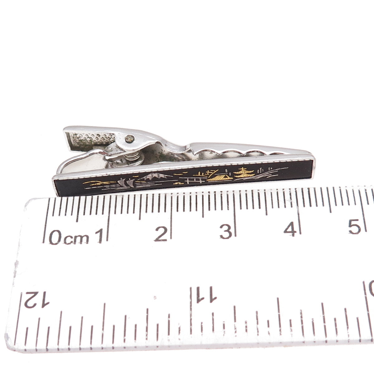 Amita 925 Sterling Silver 2-Tone Antique Art Deco Japanese Mount Fuji Tie Clip