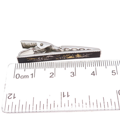 Amita 925 Sterling Silver 2-Tone Antique Art Deco Japanese Mount Fuji Tie Clip