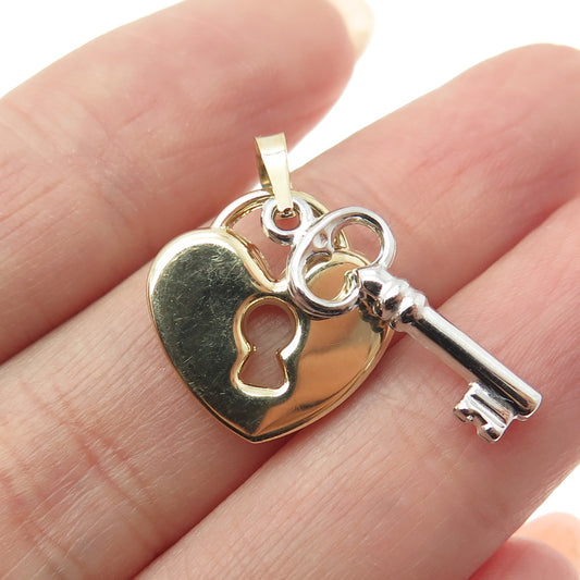 14K Yellow & White Gold Heart Key Minimalist Multi-Charm Pendant