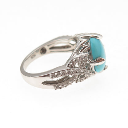Chuck Clemency 925 Sterling Silver Real Turquoise & White Topaz Ring Size 8.25