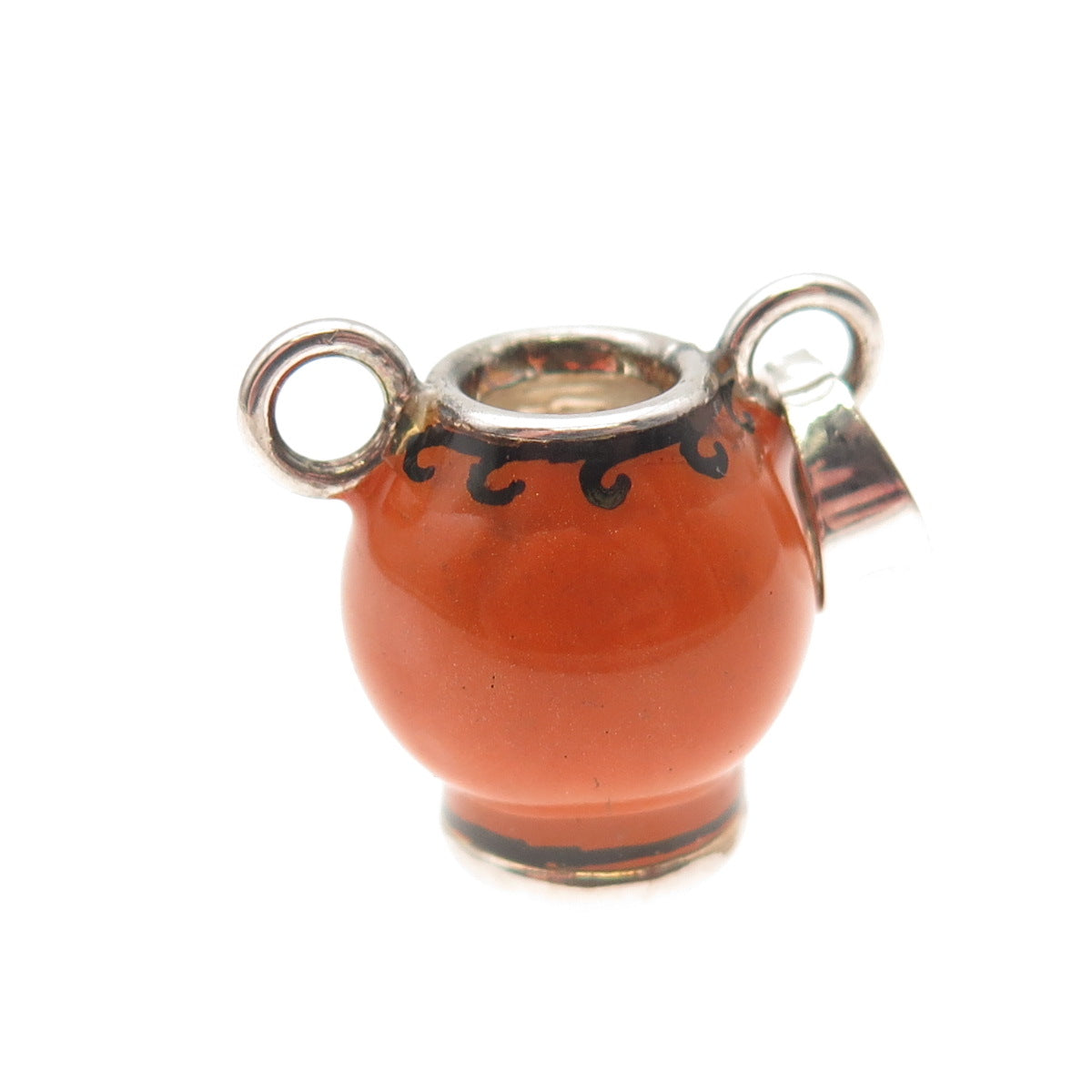 925 Sterling Silver Vintage Italy Enamel Vase 3D Mini Charm Pendant