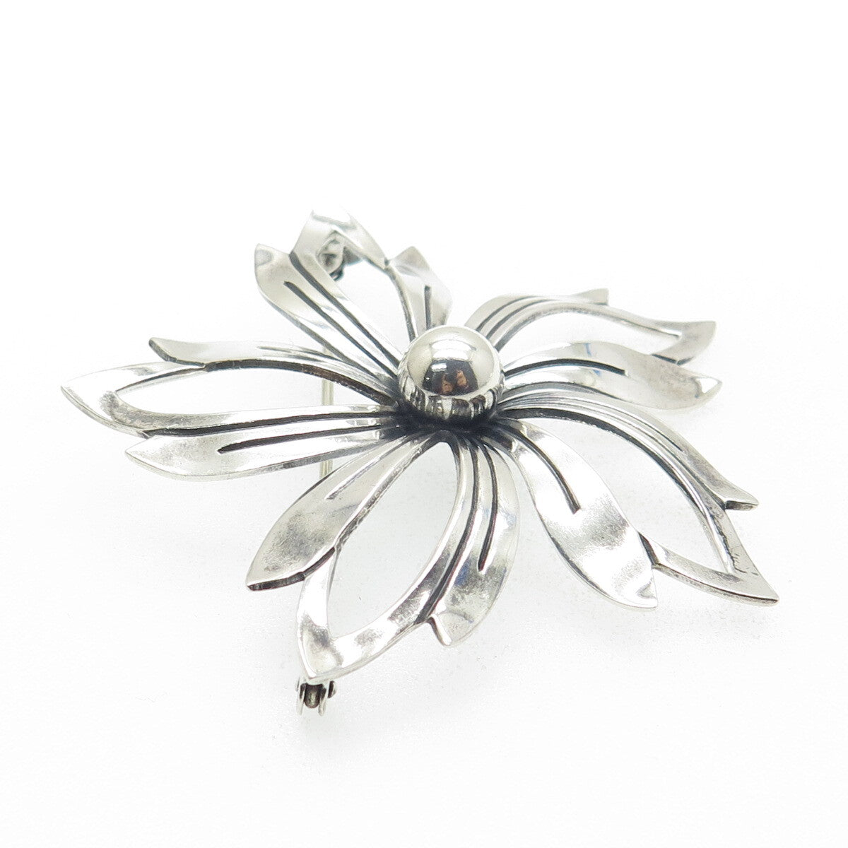 N.E. FROM 925S Sterling Silver Vintage Denmark Flower Oxidized Pin Brooch