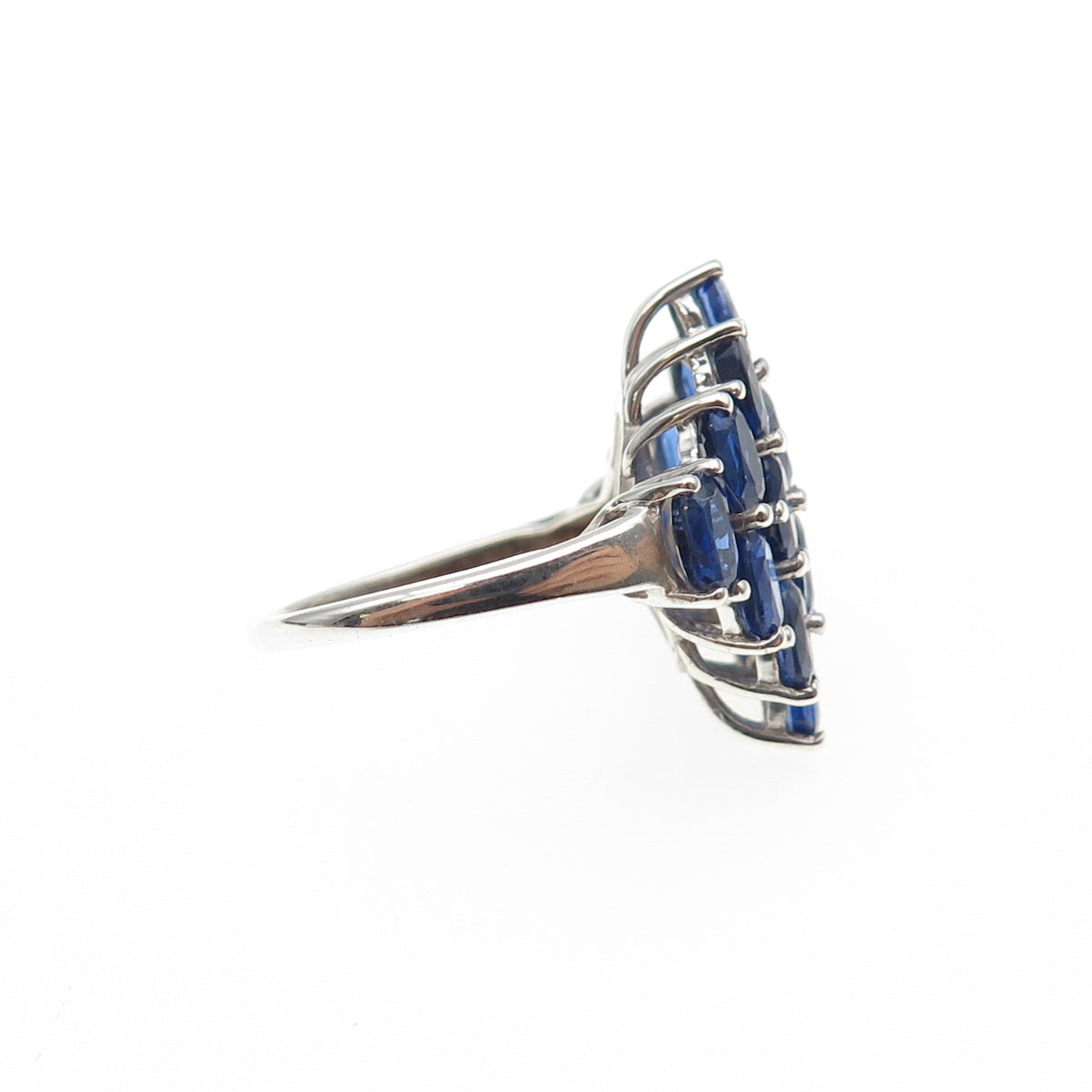 925 Sterling Silver Real Oval-Cut Sapphire Cluster Ring Size 5.5