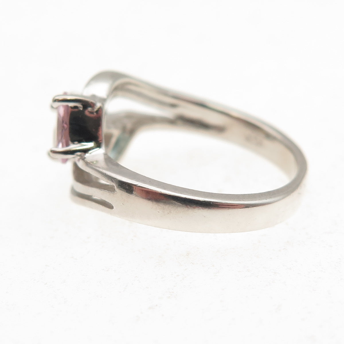 925 Sterling Silver Oval-Cut Multi-Color C Z Bypass Ring Size 6.25