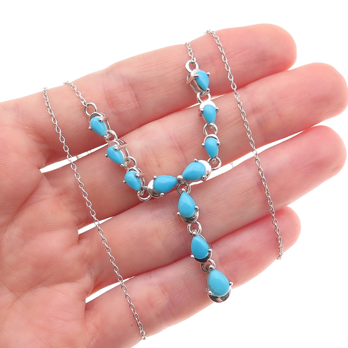 925 Sterling Silver Real Sleeping Beauty Turquoise Cable Chain Necklace 18-20"