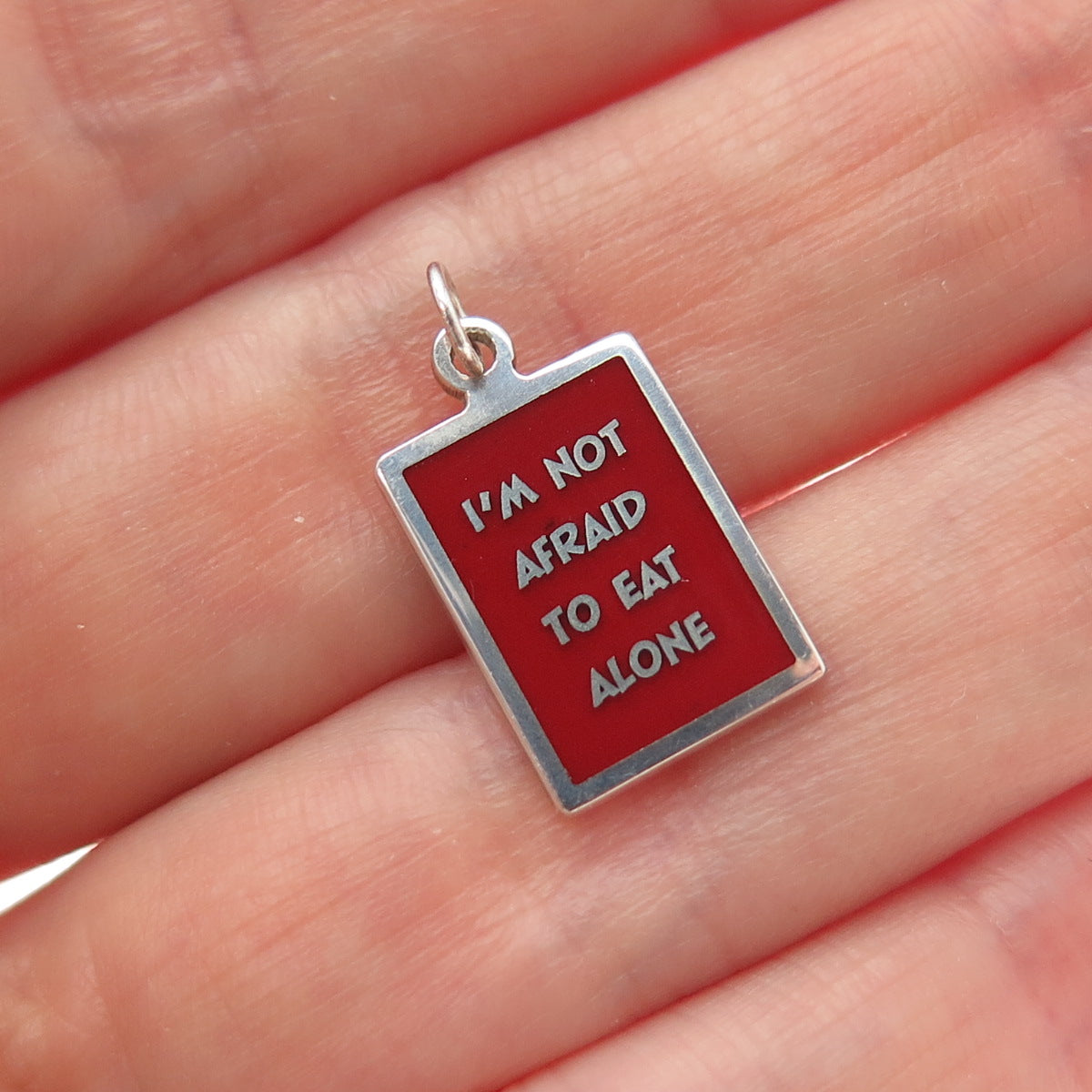 925 Sterling Silver Enamel I'm Not Afraid To Eat Alone Minimalist Charm Pendant