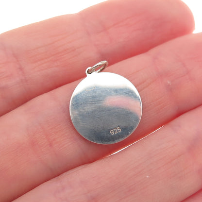 925 Sterling Silver Pink Enamel Cat Round Tag Mini Charm Pendant