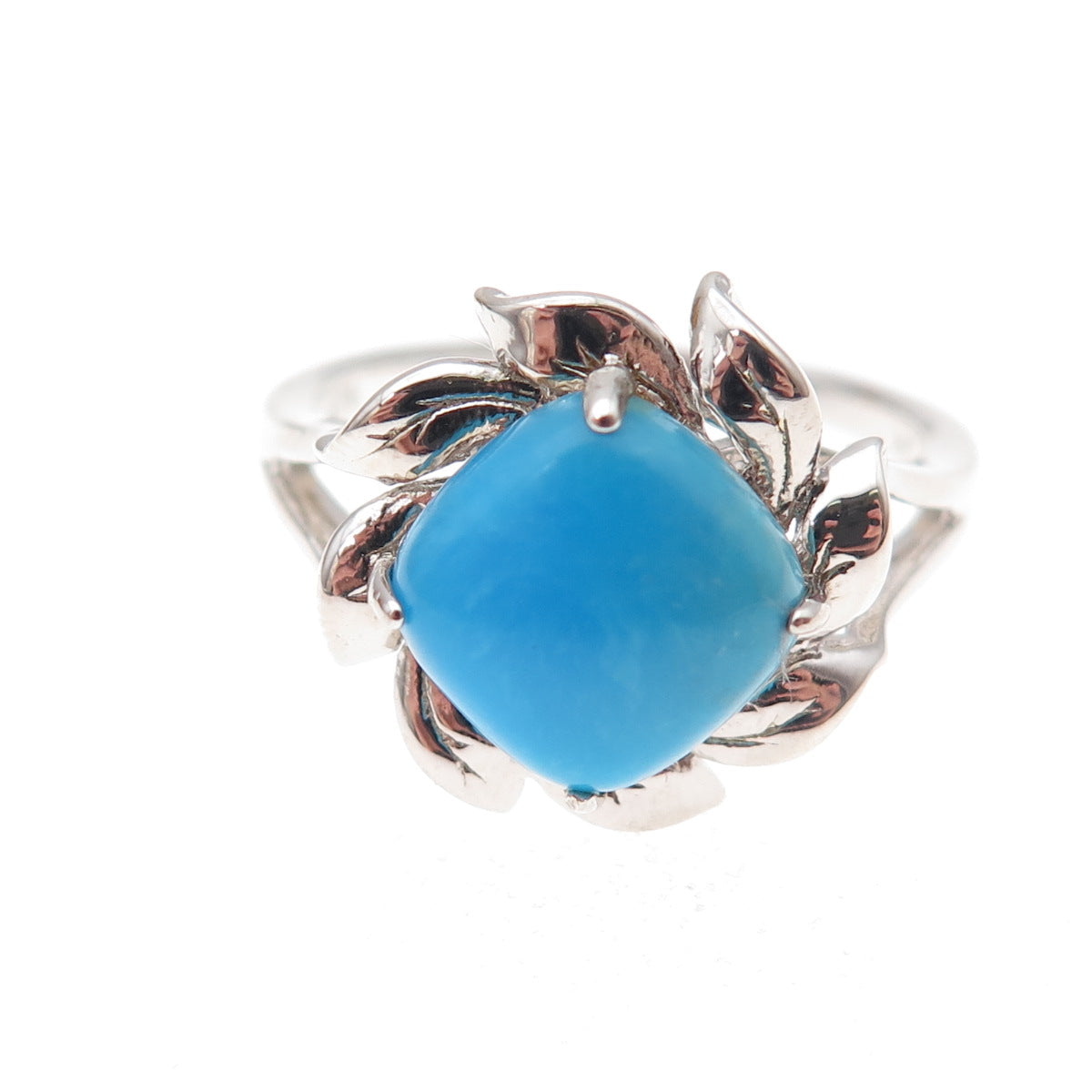 925 Sterling Silver Real Sleeping Beauty Turquoise Flower Ring Size 8
