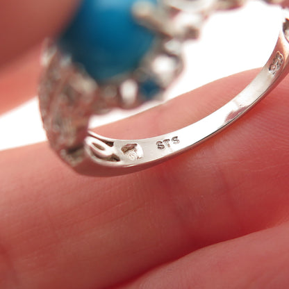 Chuck Clemency 925 Sterling Silver Real Turquoise & White Topaz Ring Size 8
