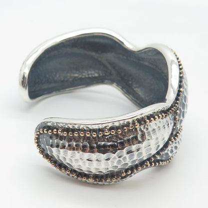 925 Sterling Silver 2-Tone Vintage Haggai Hammered Adjustable Cuff Bracelet 7"