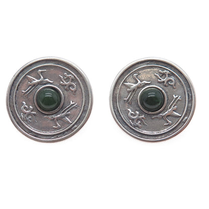 Heritage Museum Replicas 925 Sterling Vintage Real Jade Stork & Dragon Earrings