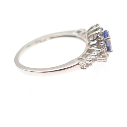 Chuck Clemency 925 Sterling Silver Real Tanzanite & White Topaz Ring Size 8
