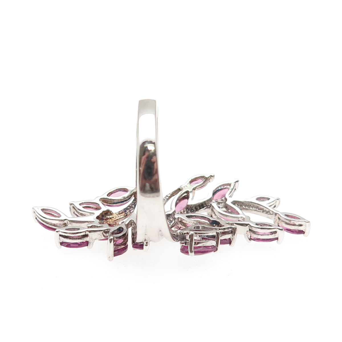 925 Sterling Silver Real Pear & Marquise-Cut Amethyst Bypass Ring Size 6