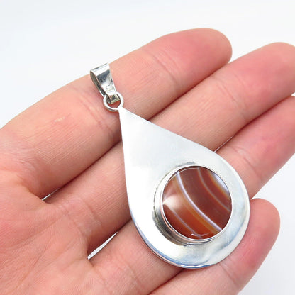 925 Sterling Silver Vintage Israel Real Agate Gemstone Pendant