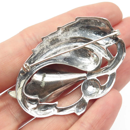 925 Sterling Silver Vintage Lily Floral Modernist Pin Brooch