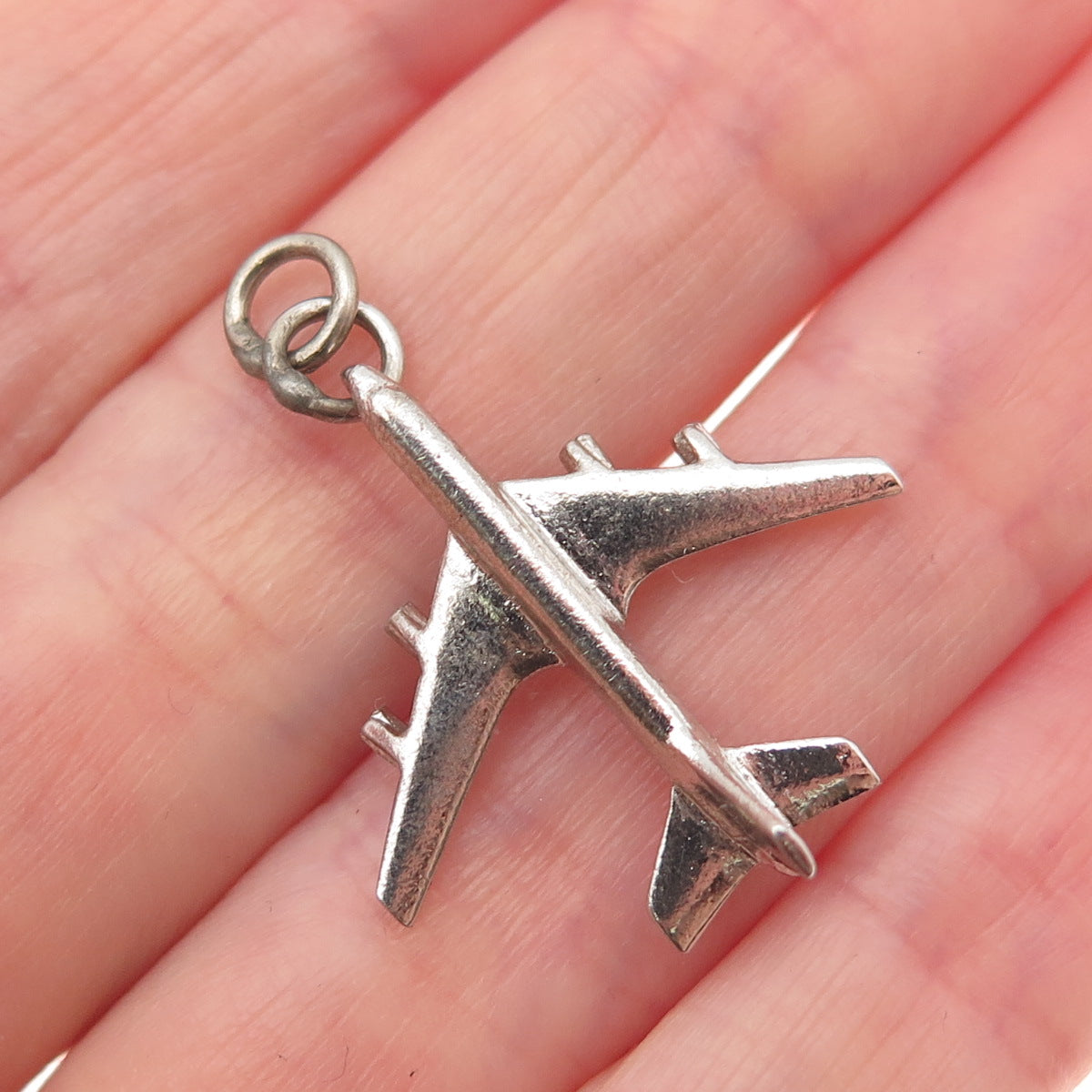 925 Sterling Silver Vintage Airplane 3D Charm Pendant