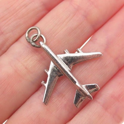 925 Sterling Silver Vintage Airplane 3D Charm Pendant