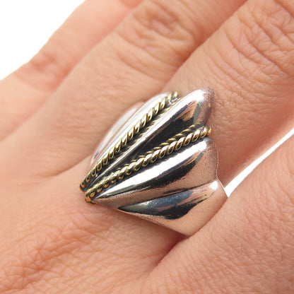 925 Sterling 2-Tone Vintage Mexico Modernist Seashell Oxidized Ring Size 10.25