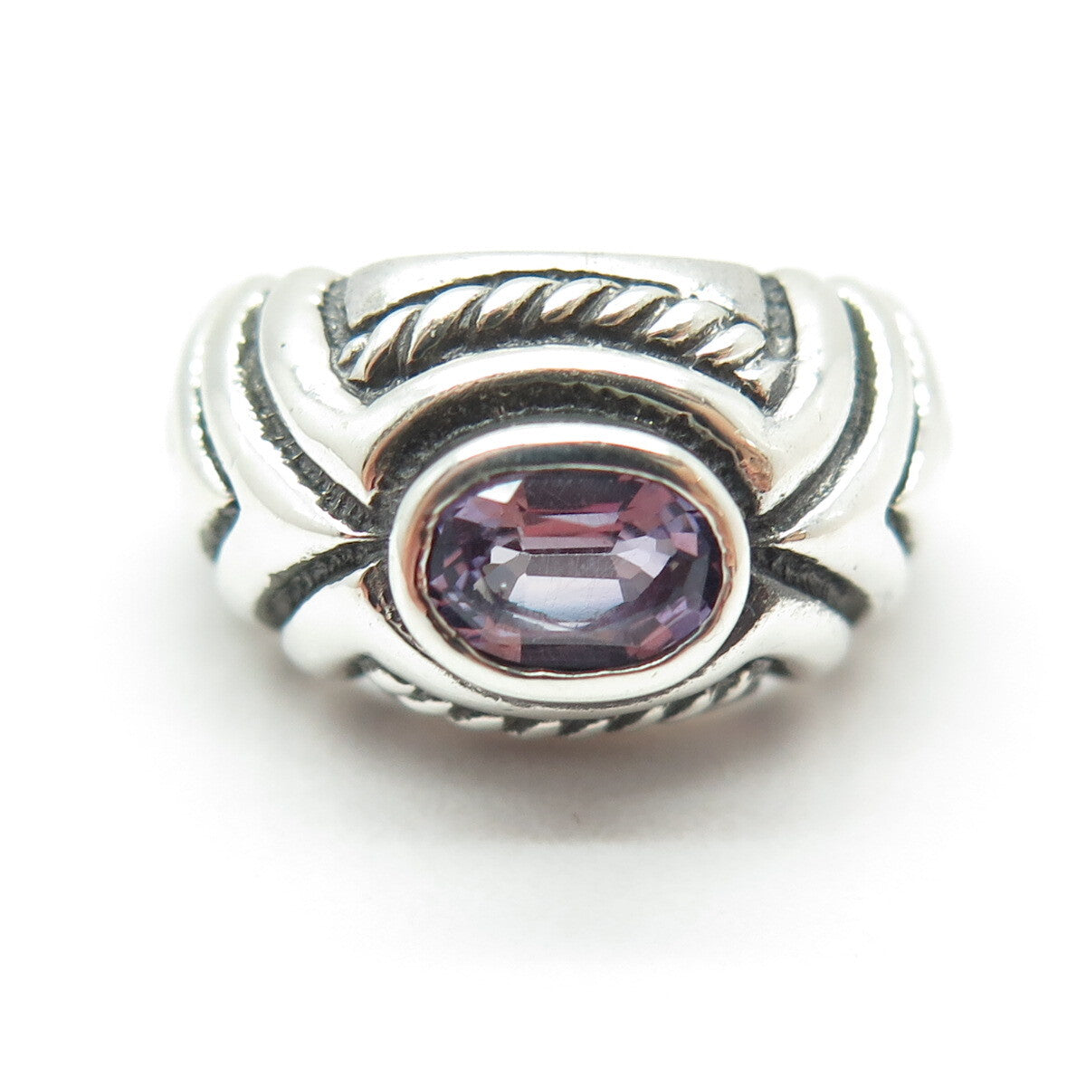 925 Sterling Silver Vintage Real Oval-Cut Amethyst Modernist Ring Size 6