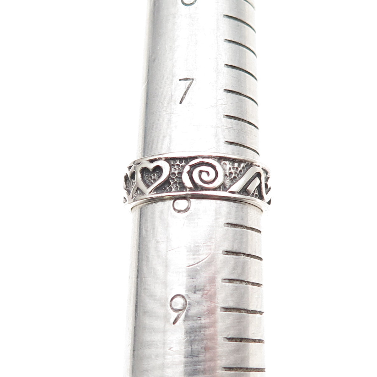 Ken Crafts 925 Sterling Silver Vintage Heart Spiral Oxidized Band Ring Size 8
