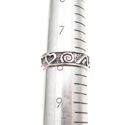 Ken Crafts 925 Sterling Silver Vintage Heart Spiral Oxidized Band Ring Size 8