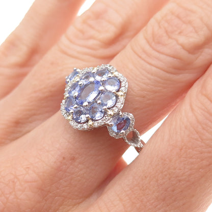Chuck Clemency 925 Sterling Silver 2-Tone Real Tanzanite White Topaz Ring Size 8