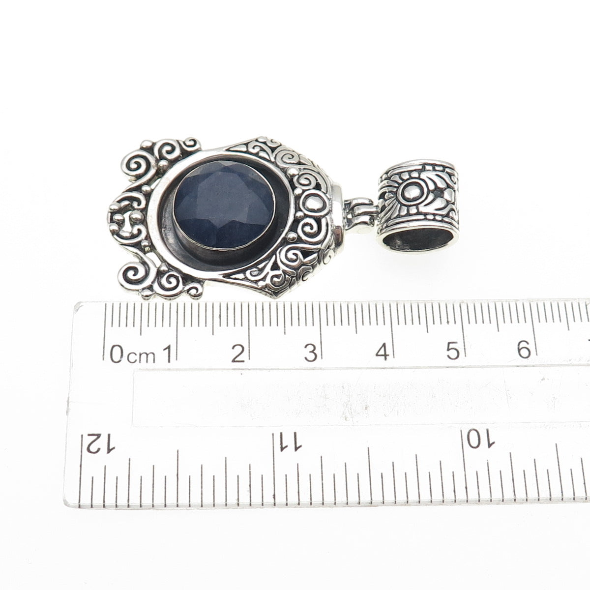 925 Sterling Silver Vintage Real Sodalite Ornate Oxidized Pendant