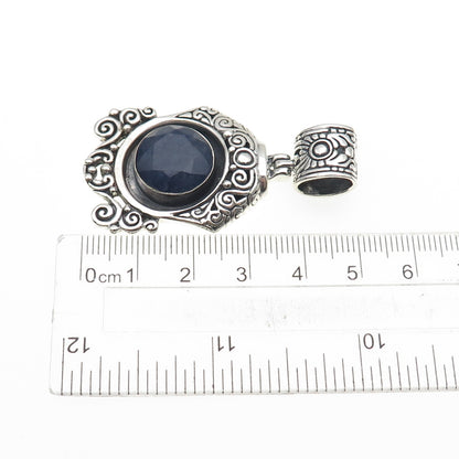 925 Sterling Silver Vintage Real Sodalite Ornate Oxidized Pendant