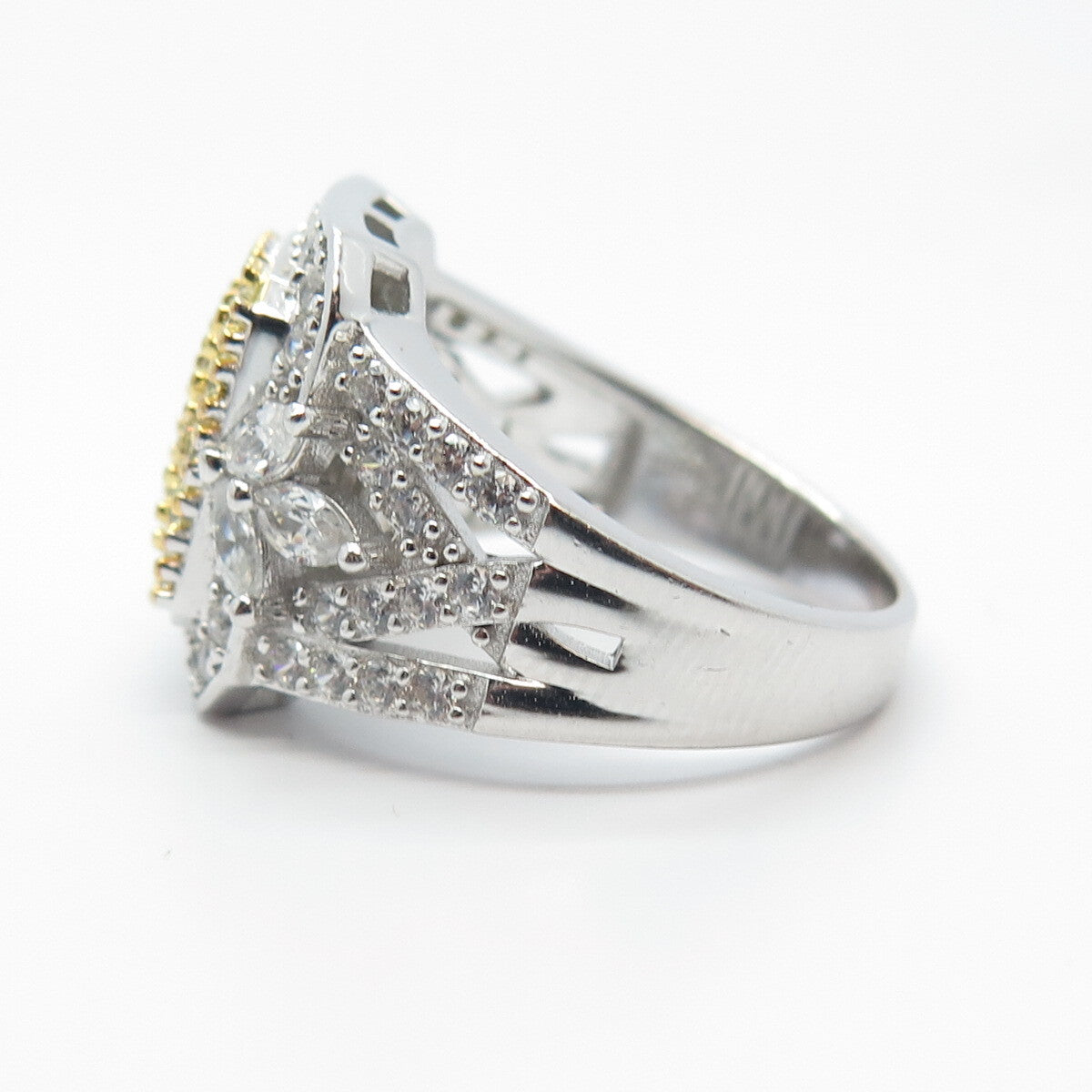 925 Sterling Silver Yellow & White C Z Ring Size 7