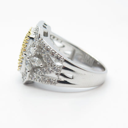 925 Sterling Silver Yellow & White C Z Ring Size 7