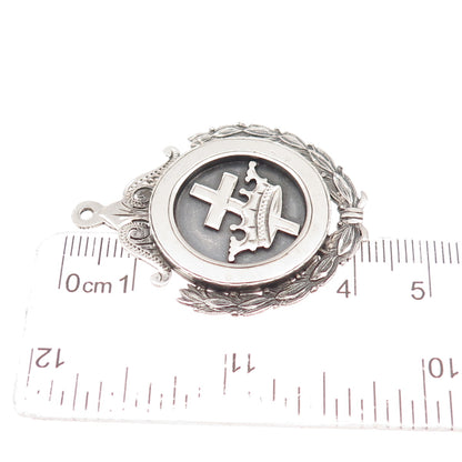 925 Sterling Antique Masonic Knight Templar General Excellence Medal Pendant