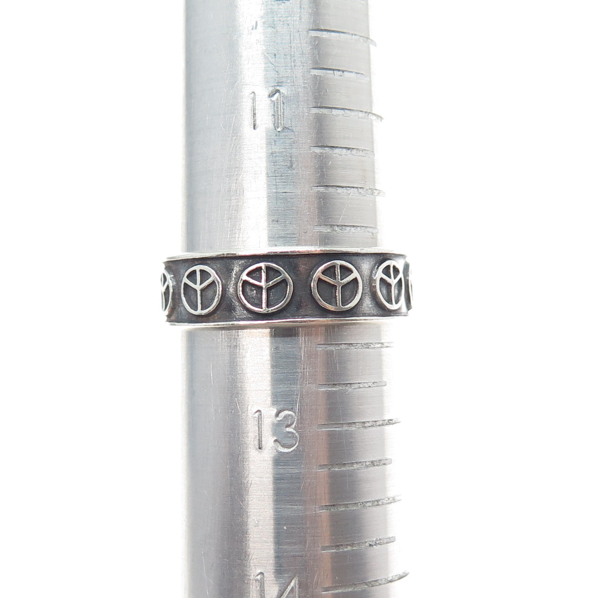 925 Sterling Silver Vintage Mexico Peace Symbol Oxidized Band Ring Size 12.25