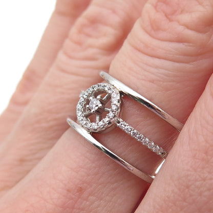 925 Sterling Silver Round-Cut C Z Wheel of Fortune Multi-Row Ring Size 7