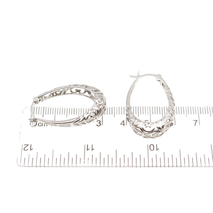 925 Sterling Silver Ornate Heart & Butterfly Oval Hoop Earrings