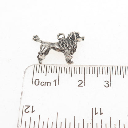 925 Sterling Silver Vintage Poodle Dog Oxidized 3D Charm Pendant