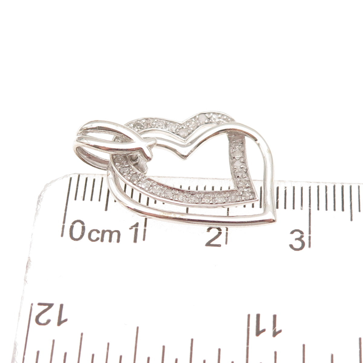 Sai 925 Sterling Silver Real Round-Cut Diamond Heart Charm Pendant